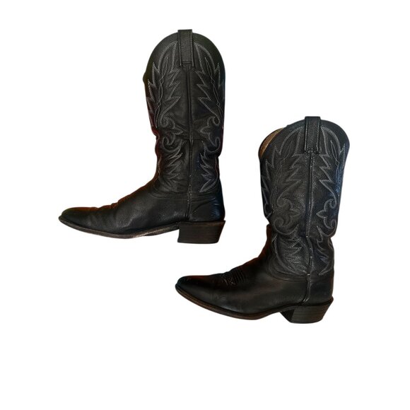 Dan Post Western Cowboy Boots Mens 8.5 Black Leather Embroidered Stitch Rodeo - Picture 8 of 14